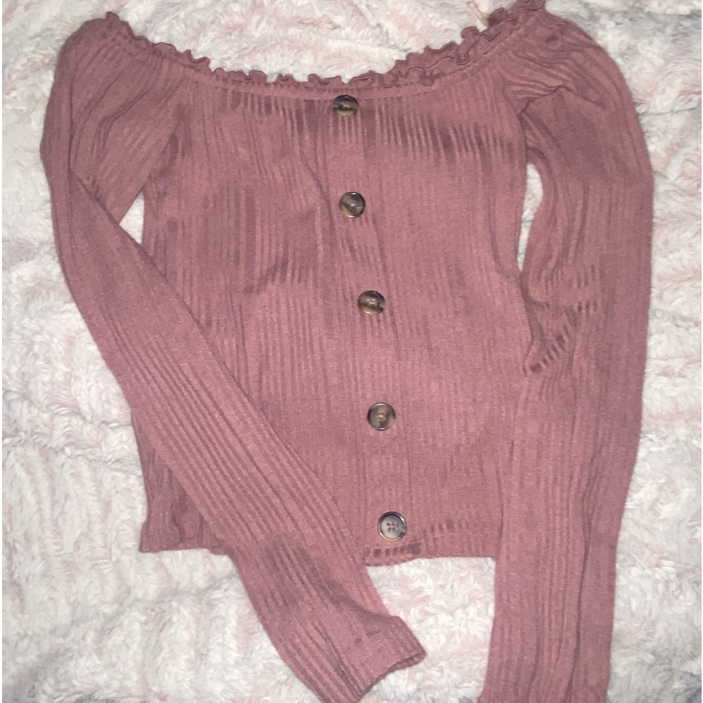 Off the shoulder long sleeve blush top